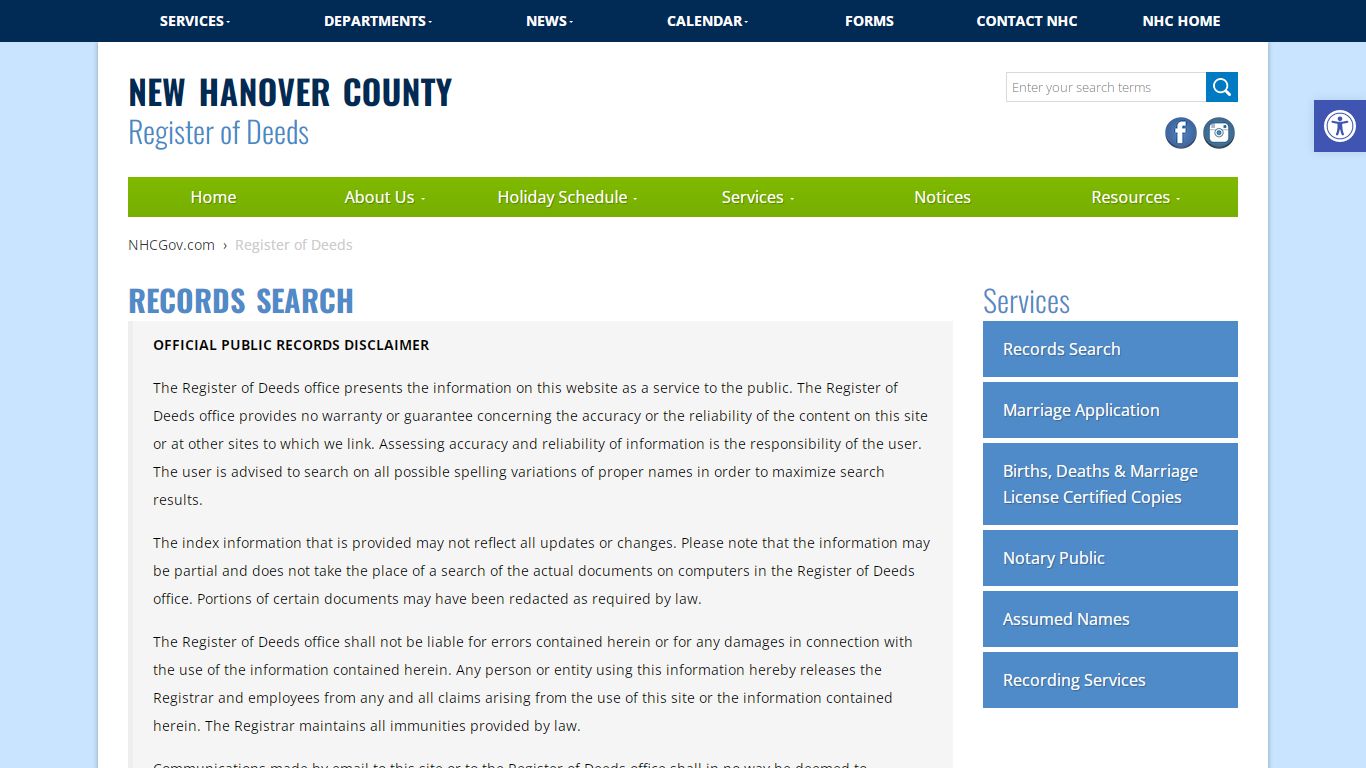 Records Search - Register of Deeds - New Hanover County