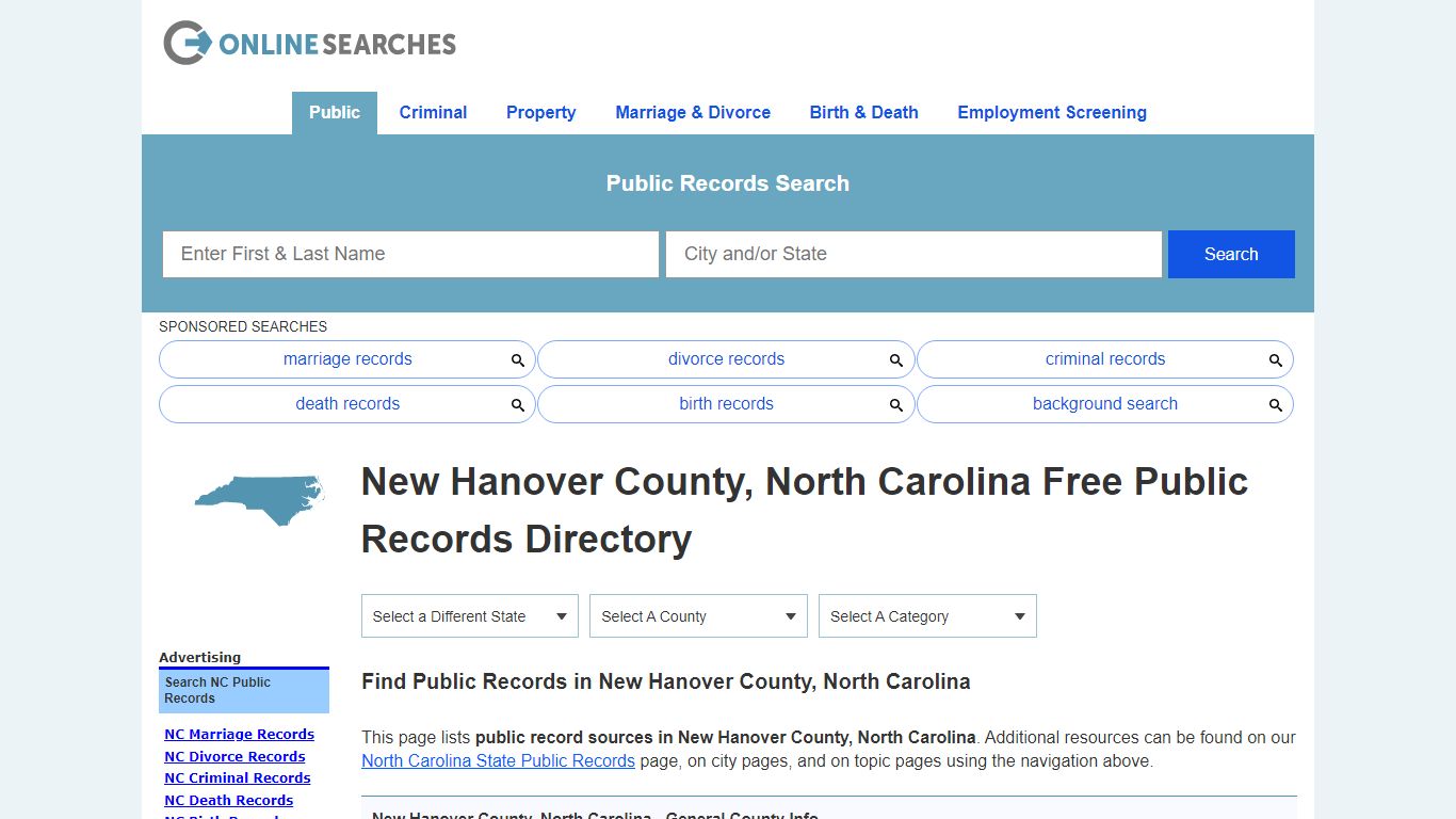 New Hanover County, North Carolina Public Records Directory