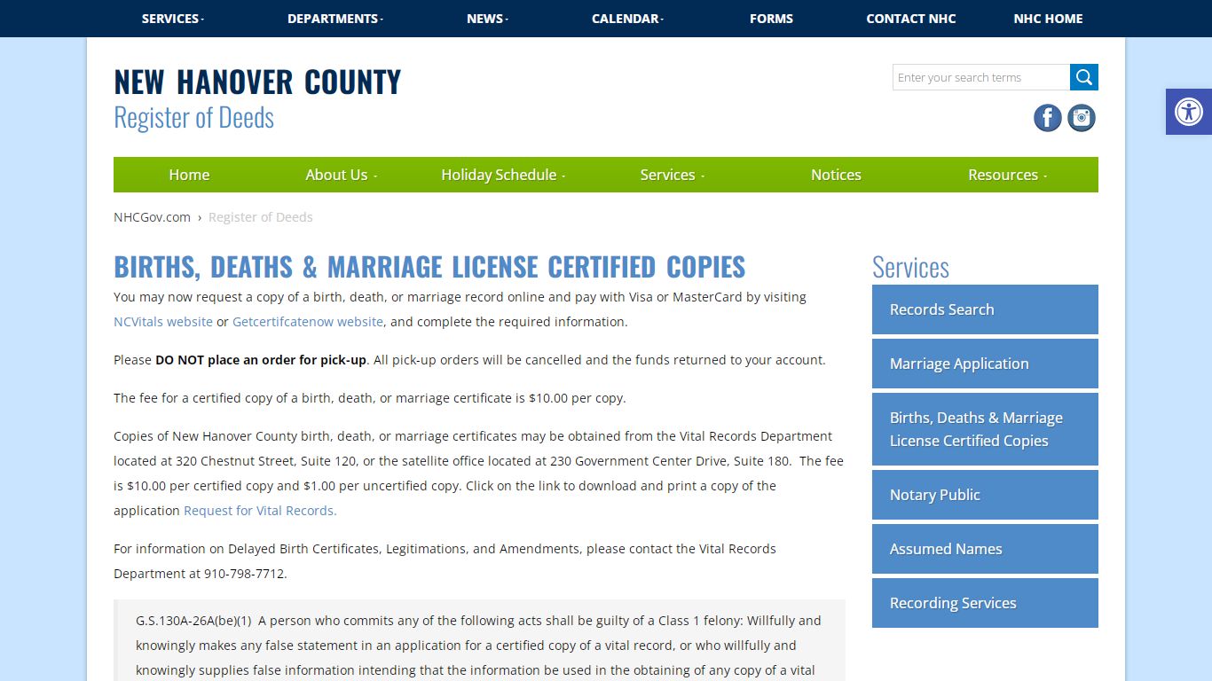 Births, Deaths & Marriage License ... - New Hanover County